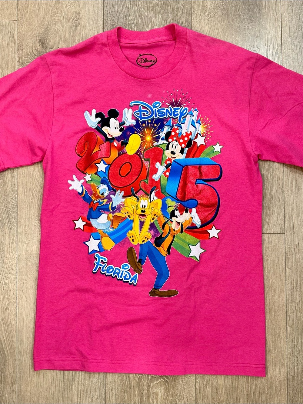Disney Hot Pink Kids' Short Sleeve Tee with Mickey & Friends Graphic Womens M